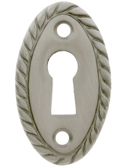 Rope Pattern Brass Keyhole Cover - 1 7/8 x 1 1/8 inch in Satin Nickel.